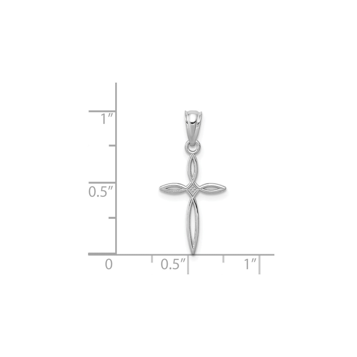 14k White Gold Cross Pendant with Openwork Ribbon Design, Lightweight Religious Charm