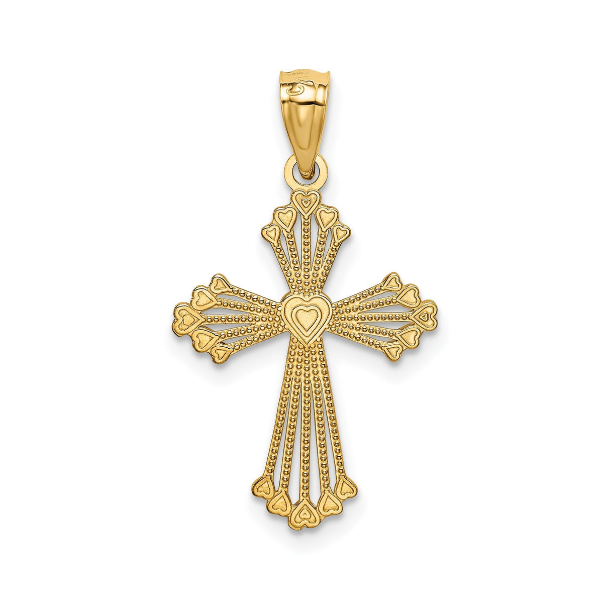 14k Yellow Gold Patonce Cross Pendant with Diamond Cut Sunburst Design