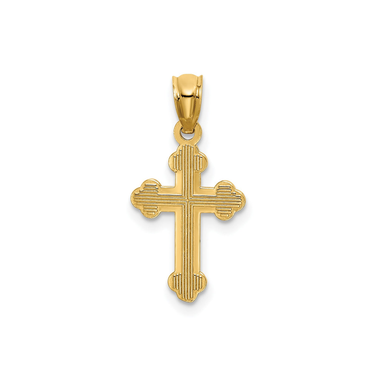 14k Yellow Gold Cross Pendant with Textured Design and Polished Finish