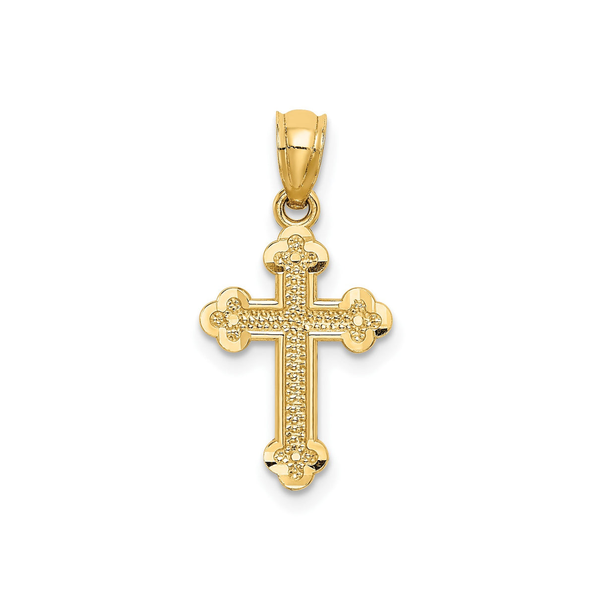 14k Yellow Gold Cross Pendant with Textured Design and Polished Finish