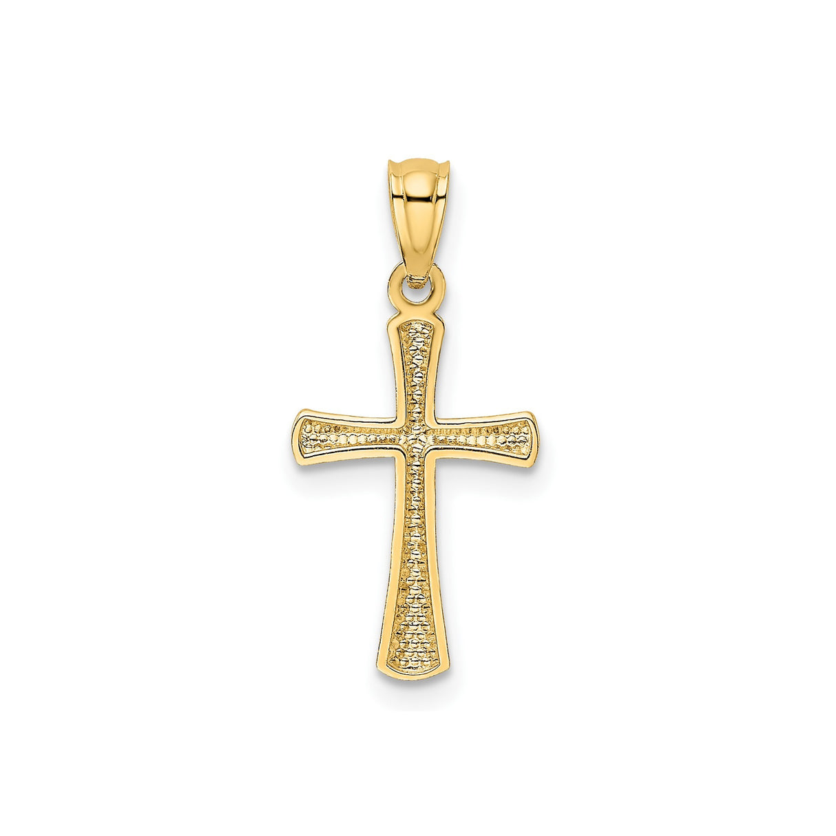 14k Yellow Gold Cross Pendant with Curved Edge Design and Textured Finish