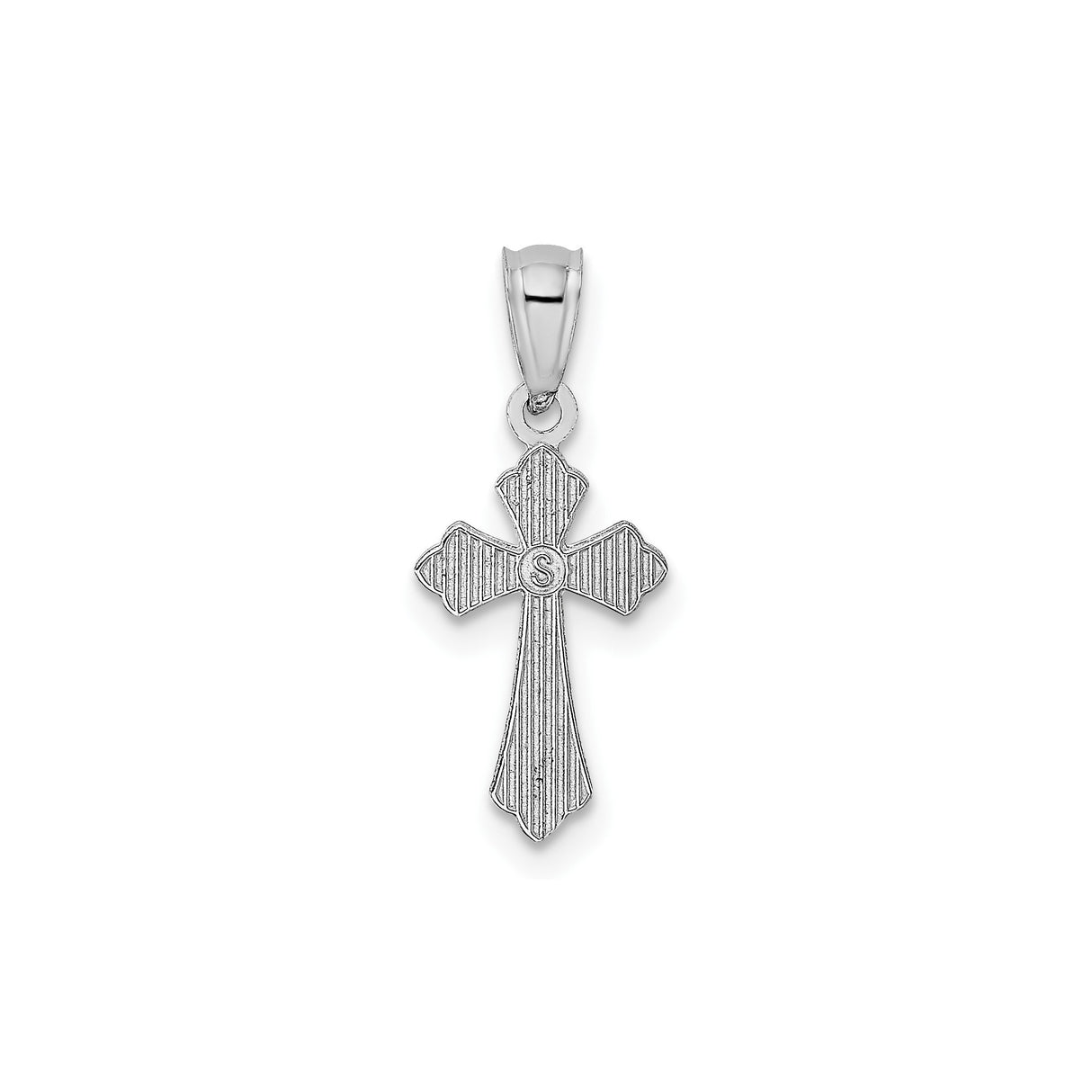 14k White Gold Cross Pendant with Polished Finish and Intricate Spiritual Design