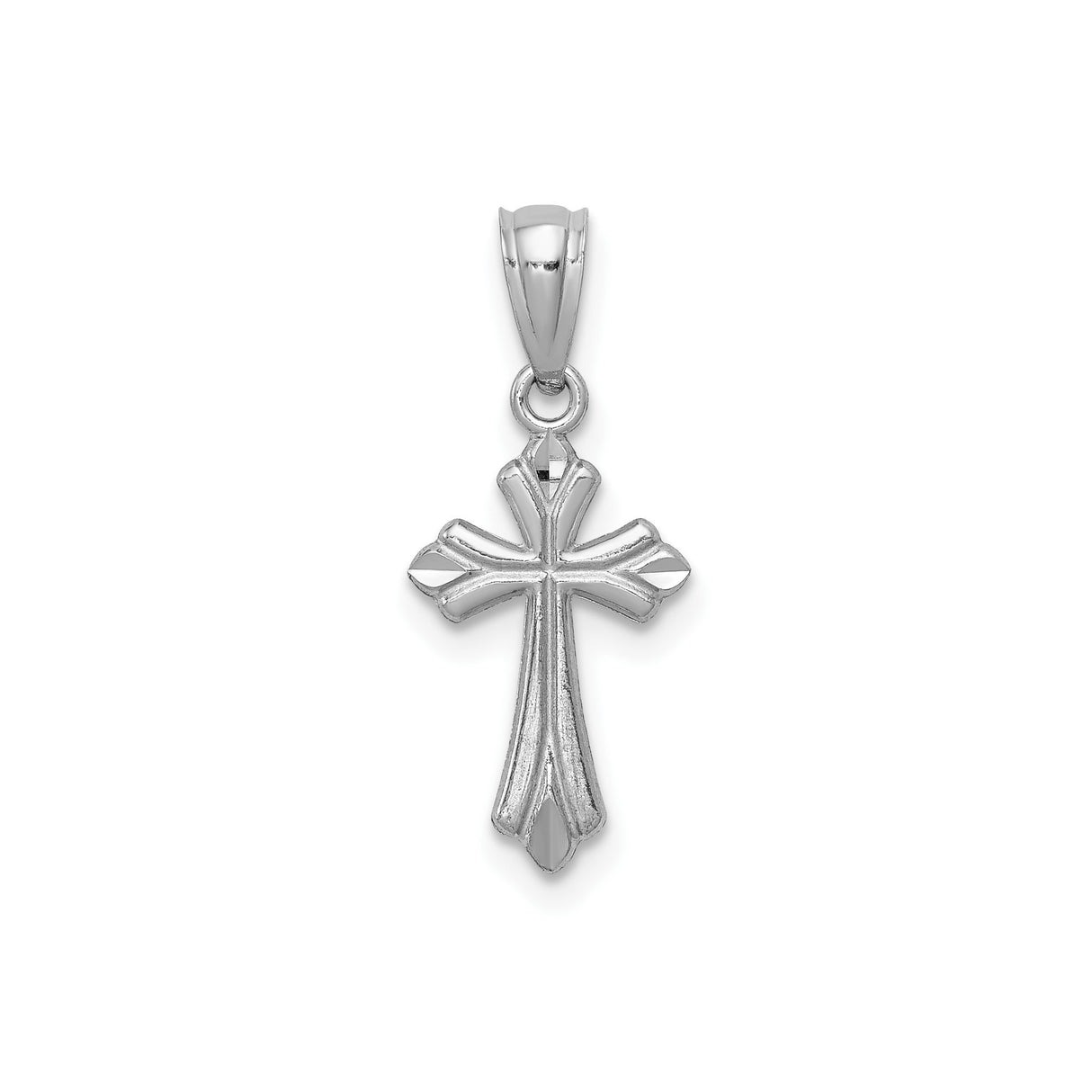 14k White Gold Cross Pendant with Polished Finish and Intricate Spiritual Design