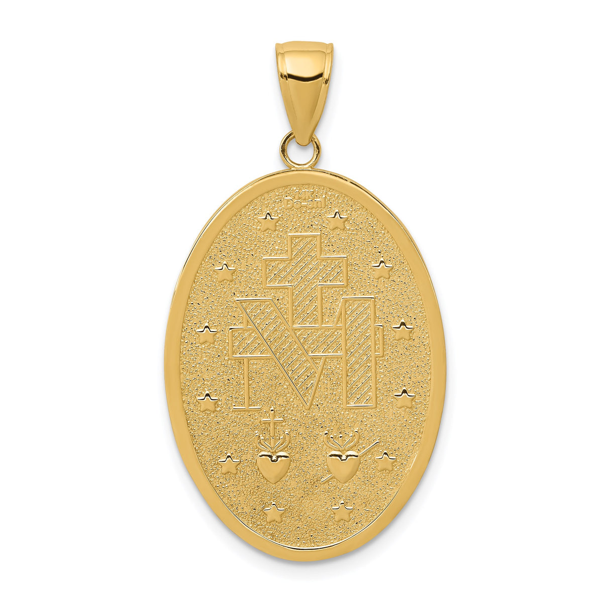 14k Yellow Gold Miraculous Medal Pendant with Virgin Mary Inscription 1830