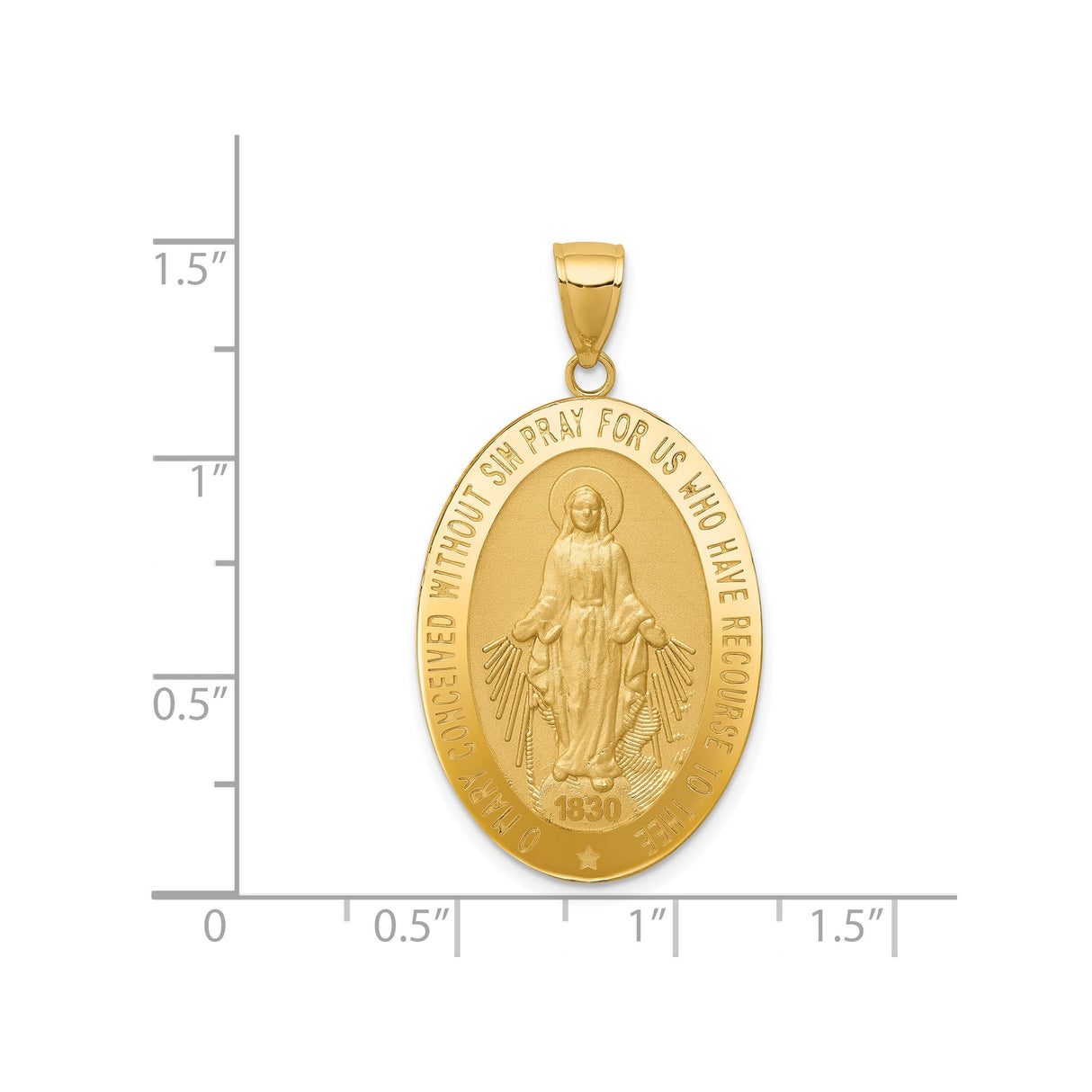 14k Yellow Gold Miraculous Medal Pendant with Virgin Mary Inscription 1830