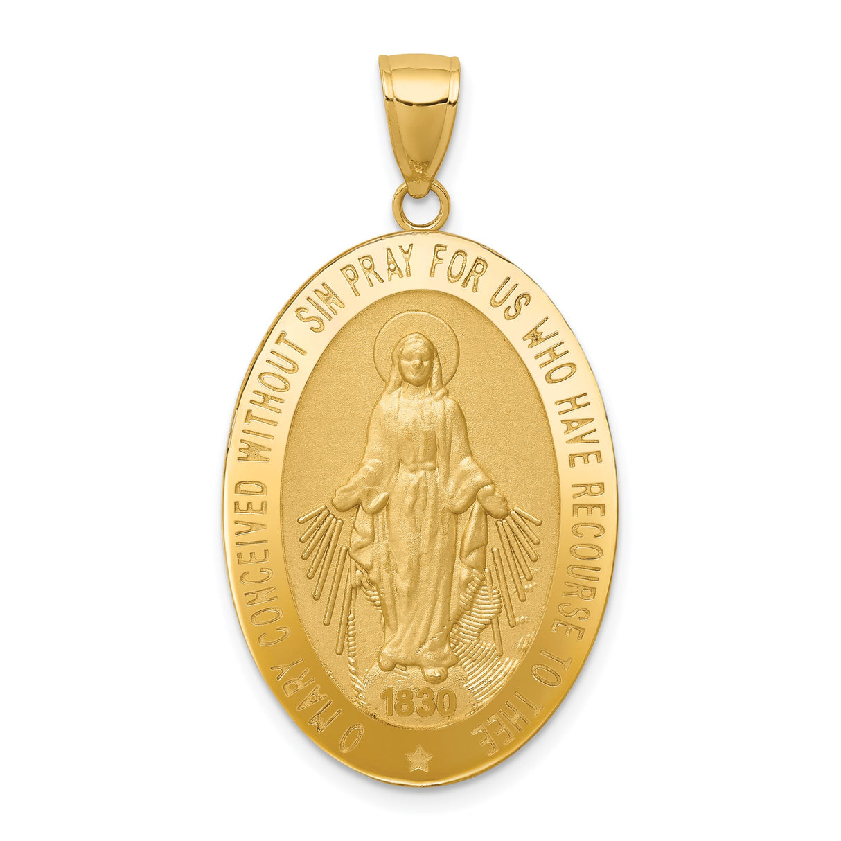 14k Yellow Gold Miraculous Medal Pendant with Virgin Mary Inscription 1830
