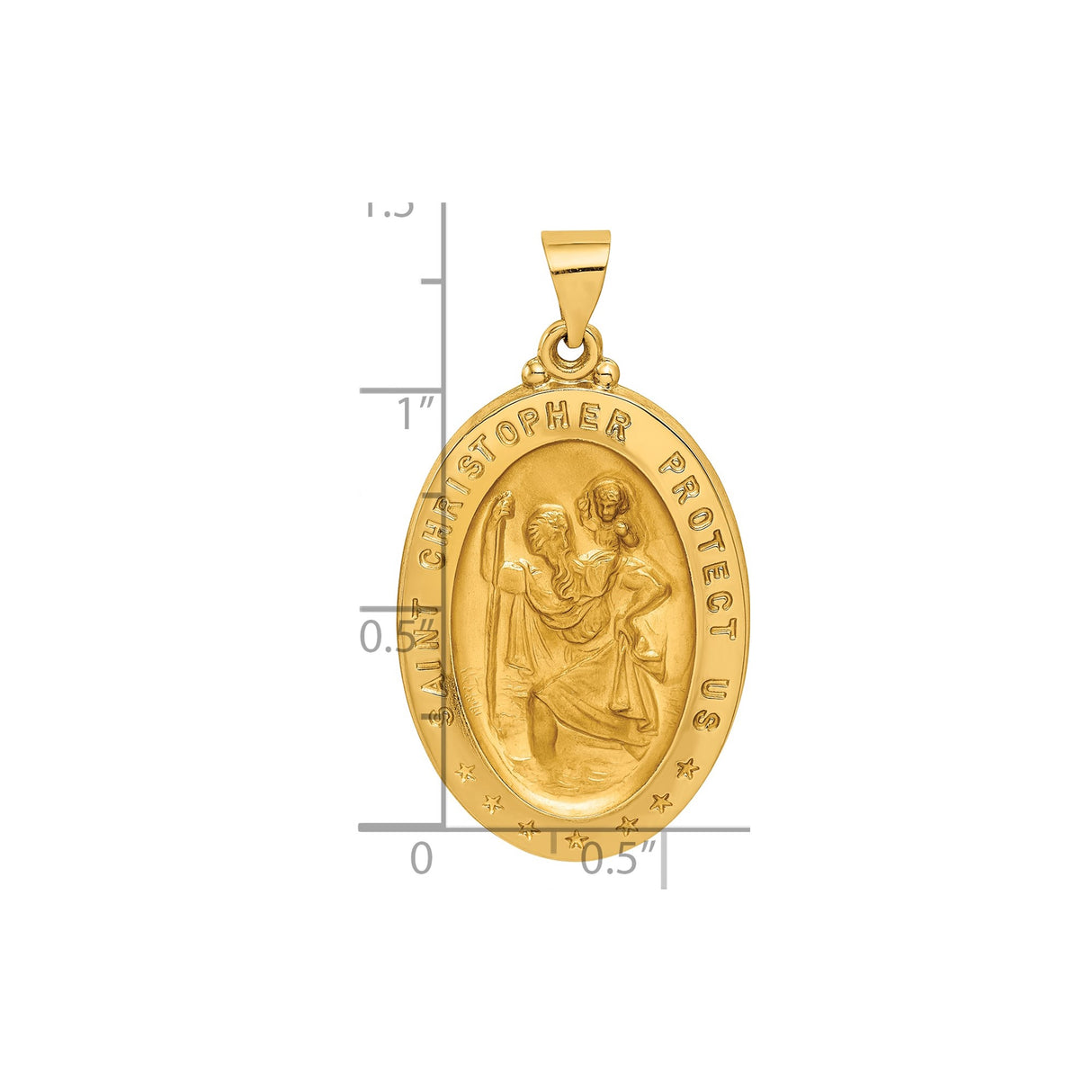 14k Yellow Gold Saint Christopher Oval Medal Pendant, Religious Travel Protection Charm