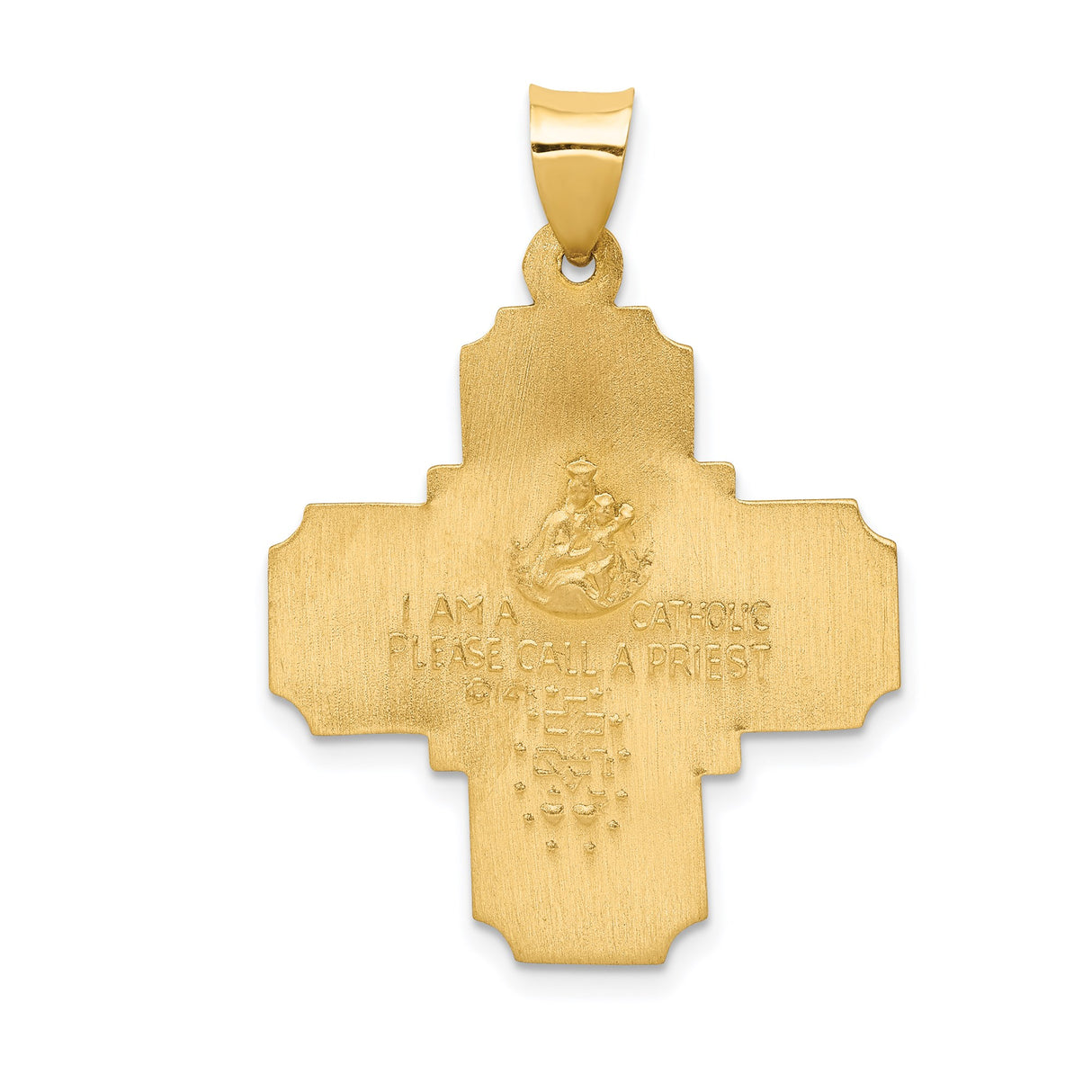 14k Yellow Gold Four-Way Cross Pendant with Sacred Heart, Virgin Mary, and Saint Medals