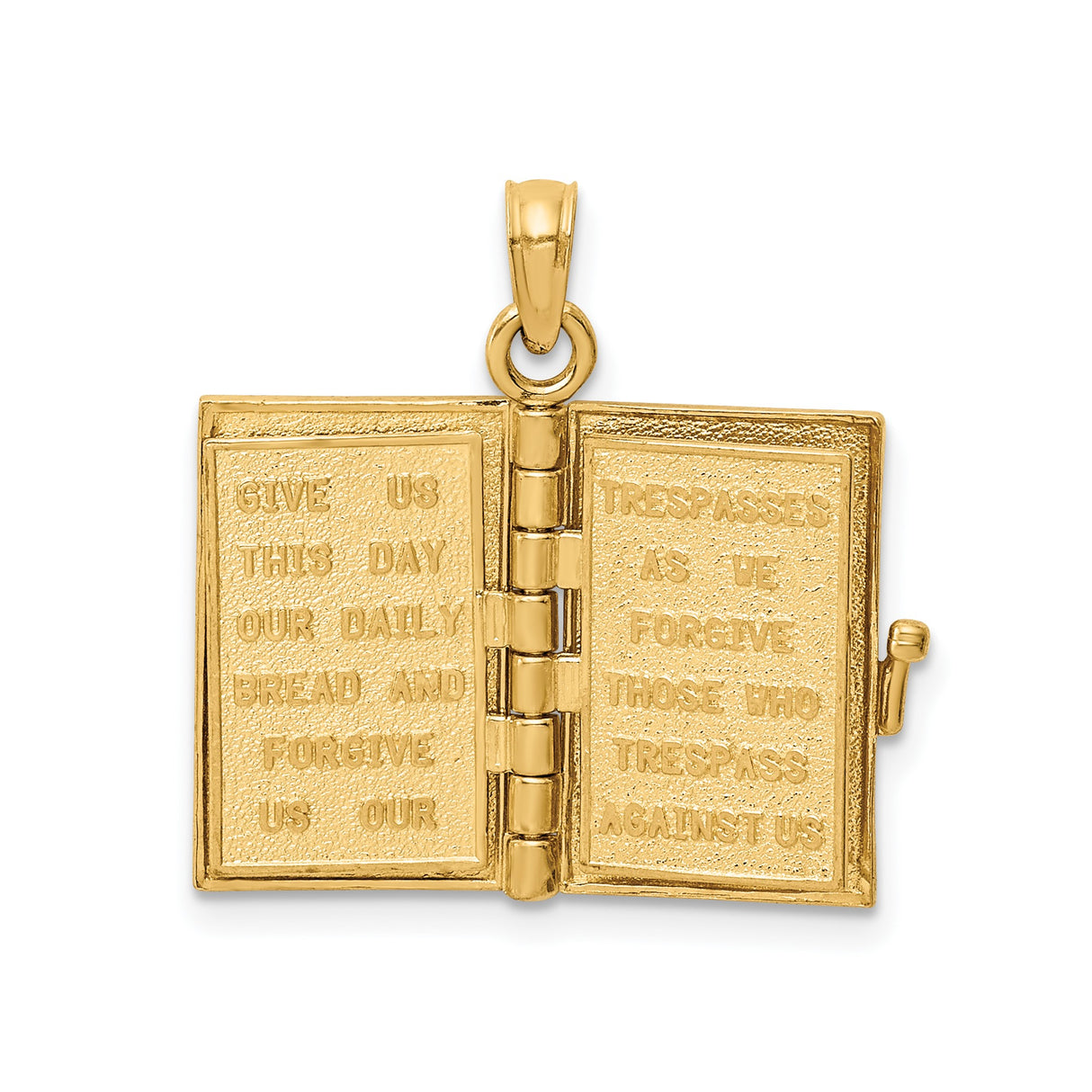 14k Yellow Gold Bible Locket Pendant with Pink Enamel and Raised Cross, Openable Religious Charm