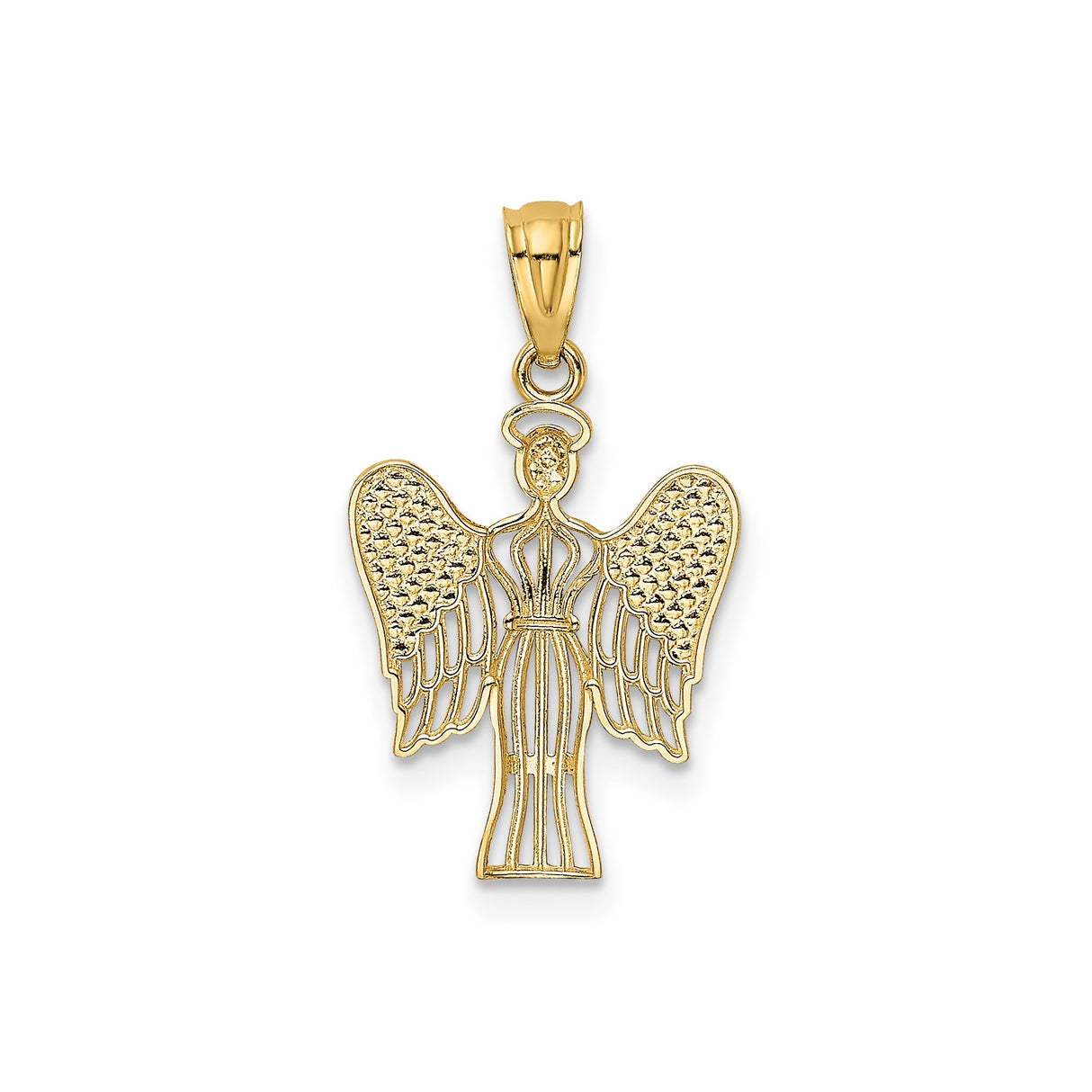 14k Two-Tone Gold Angel Pendant with Detailed Wings and Halo Design for Women