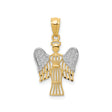 14k Two-Tone Gold Angel Pendant with Detailed Wings and Halo Design for Women