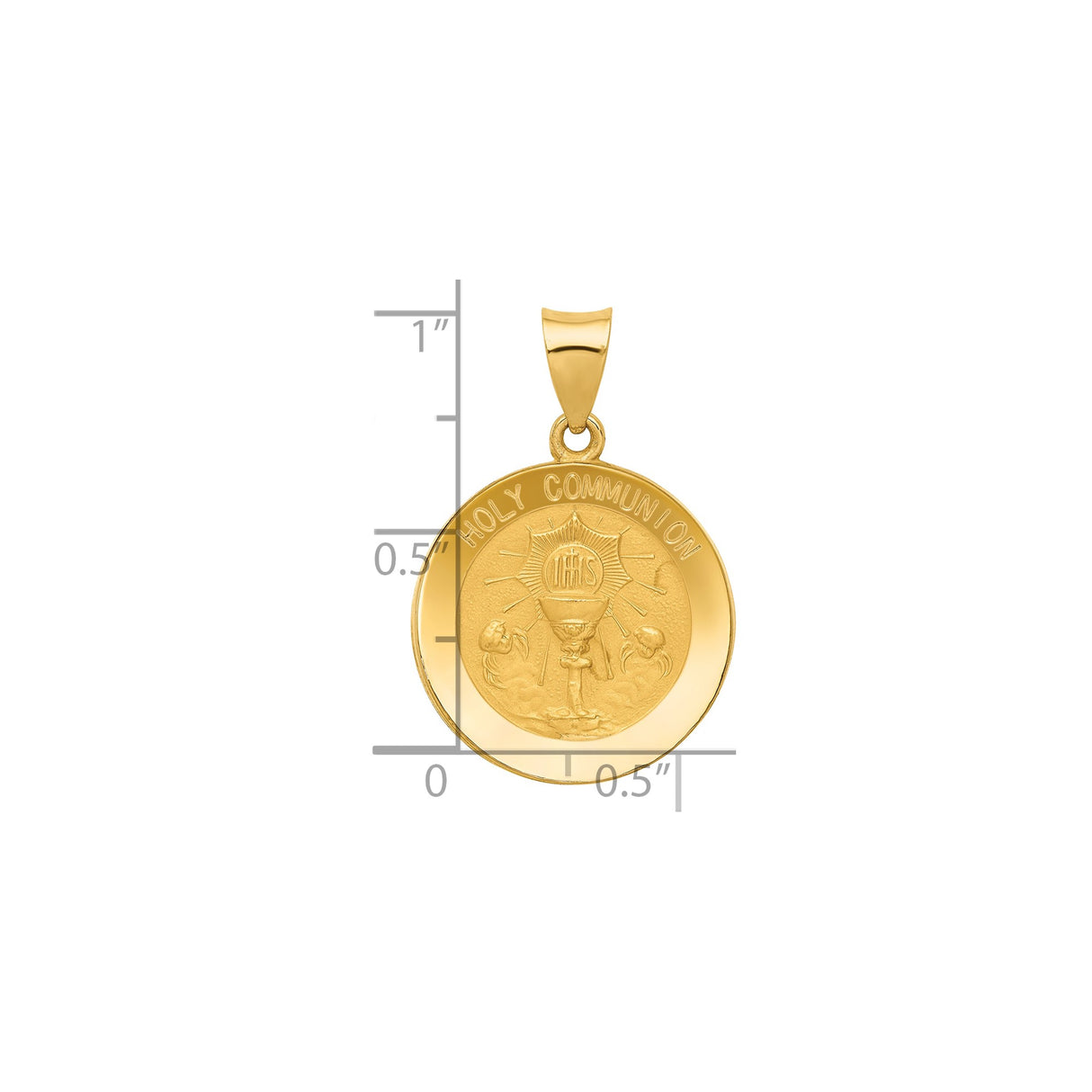 14k Yellow Gold Communion Pendant with Chalice, IHS Symbol and Rays Religious Medal