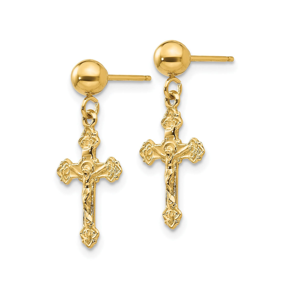 14k Yellow Gold Crucifix Cross Pendant with Jesus, Catholic Religious Charm for Men and Women