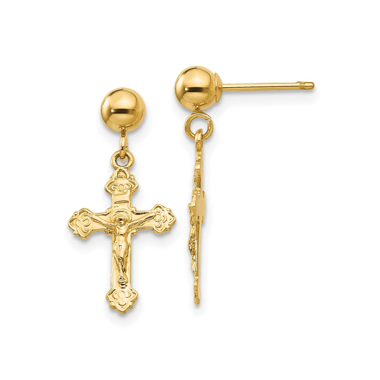 14k Yellow Gold Crucifix Cross Pendant with Jesus, Catholic Religious Charm for Men and Women