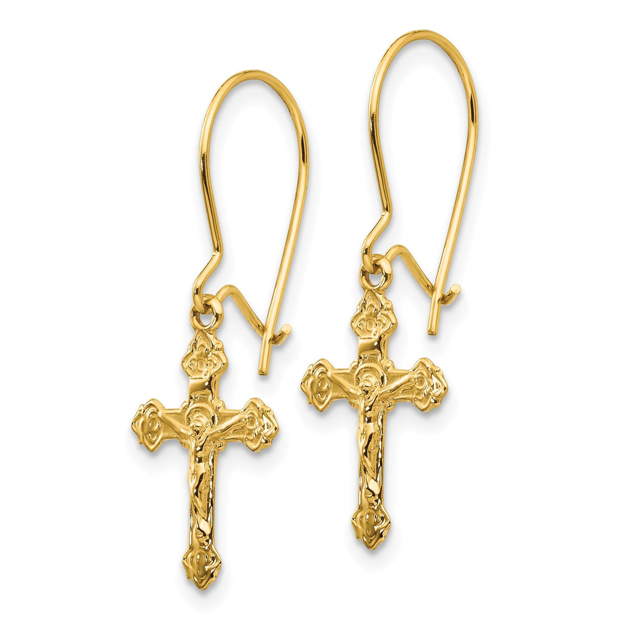 14k Yellow Gold Crucifix Cross Pendant with Jesus Figure, Religious Catholic Charm for Men and Women