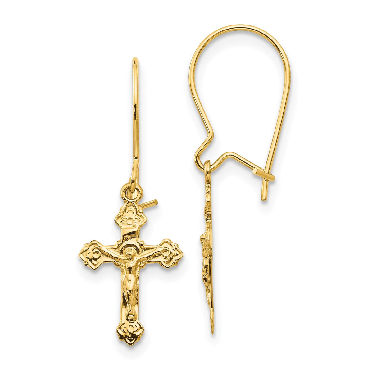 14k Yellow Gold Crucifix Cross Pendant with Jesus Figure, Religious Catholic Charm for Men and Women