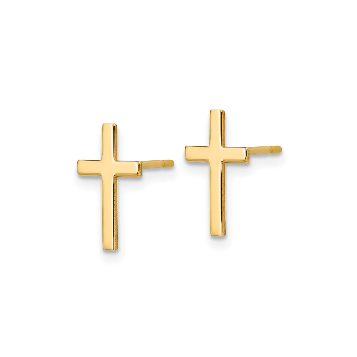 14k Yellow Gold Cross Stud Earrings, Minimalist Christian Religious Jewelry for Women