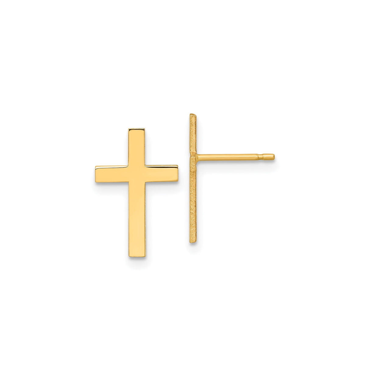 14k Yellow Gold Cross Stud Earrings, Minimalist Christian Religious Jewelry for Women