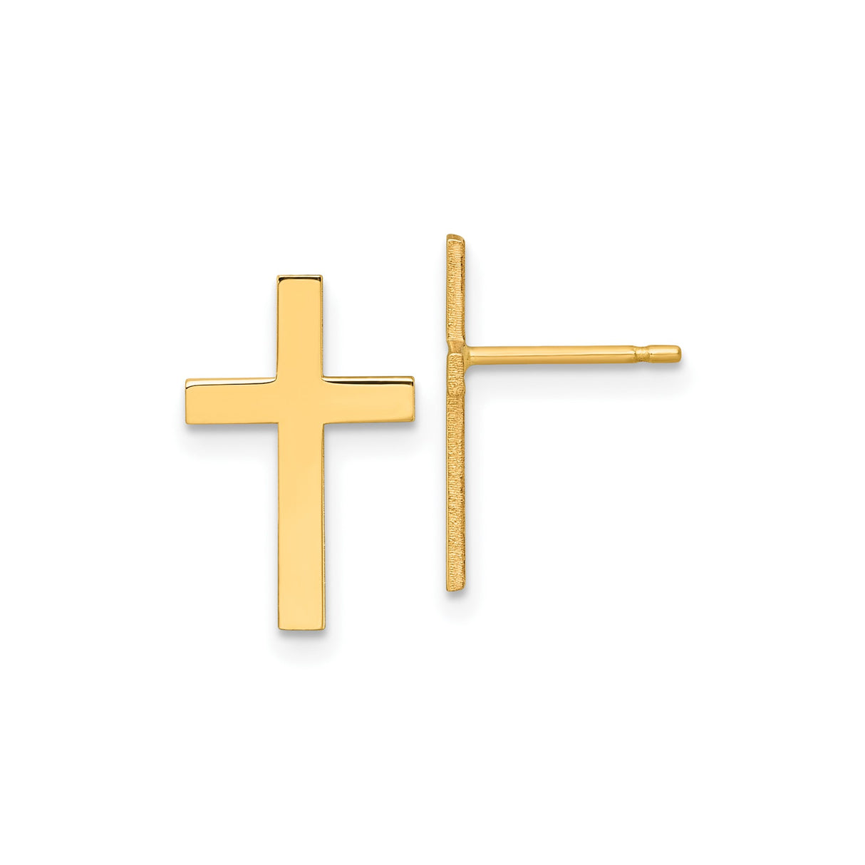 14k Yellow Gold Cross Stud Earrings, Minimalist Christian Jewelry for Women