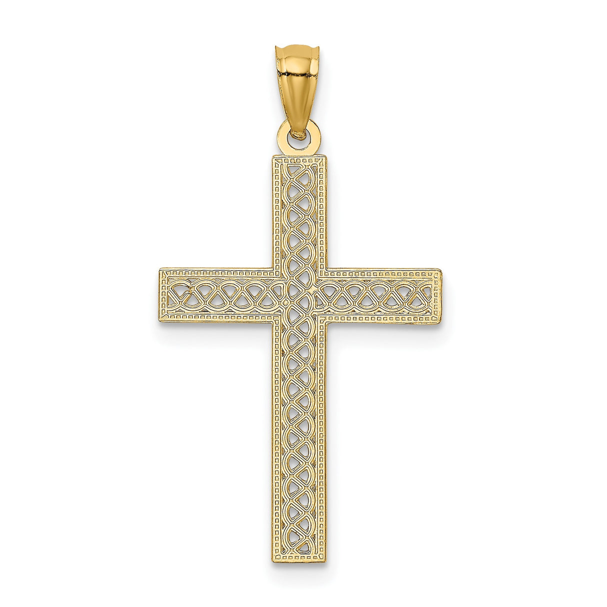 14k Yellow Gold Filigree Latin Cross Pendant, High Polish Religious Charm for Men and Women