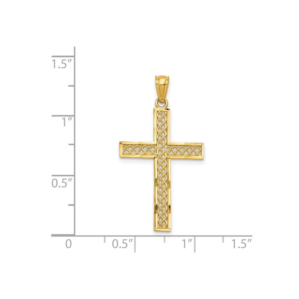 14k Yellow Gold Filigree Latin Cross Pendant, High Polish Religious Charm for Men and Women