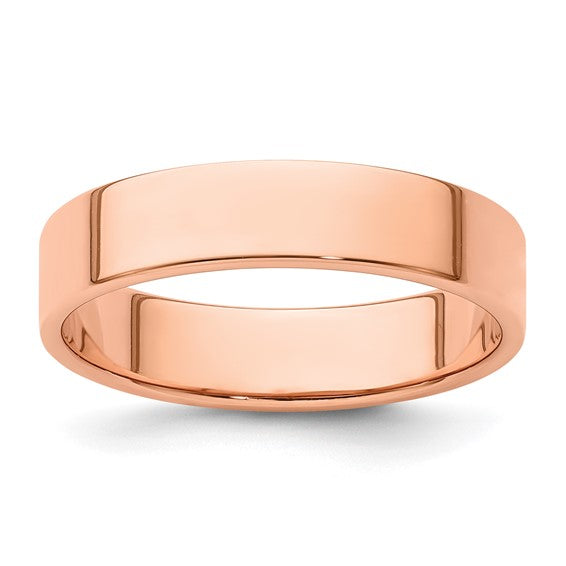 14K Rose Gold Flat Wedding Band Lightweight Solid 5mm Ring No Stone Modern Style
