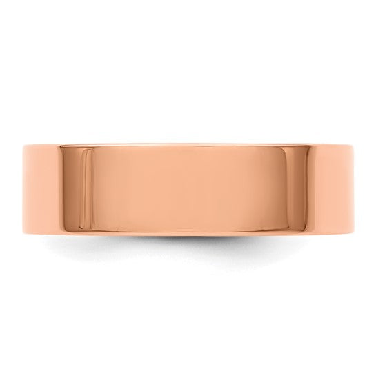 14K Rose Gold Flat Wedding Band 6mm Solid Lightweight Ring for Everyday Wear
