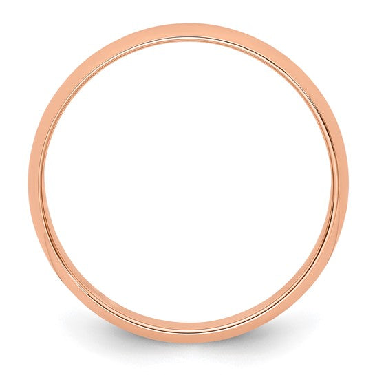 14K Rose Gold Half-Round Domed Wedding Band, Lightweight No Stone 4mm Ring Size 4