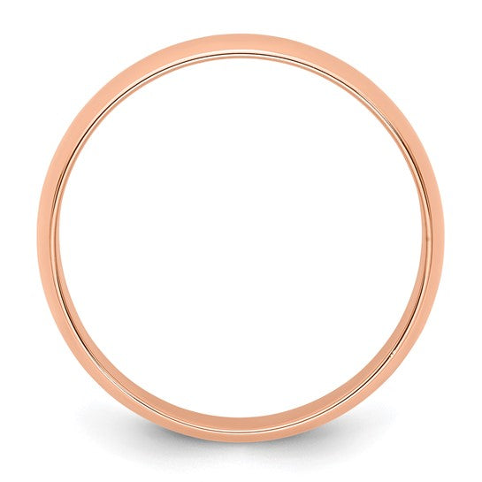 14K Rose Gold Solid Half-Round Domed Wedding Band No Stone, Lightweight 5mm Ring