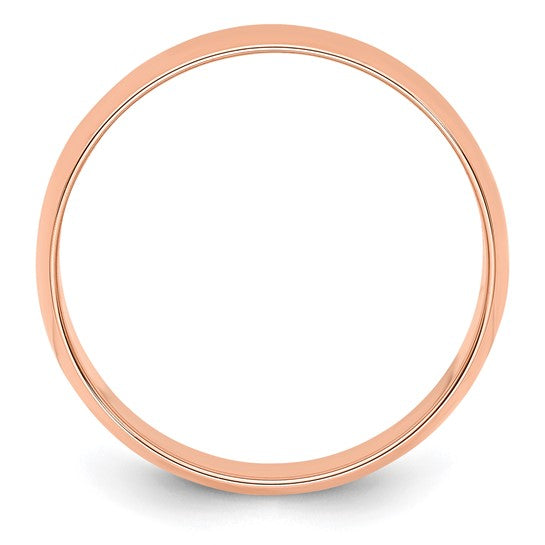 14K Rose Gold Half-Round Domed Wedding Band, Lightweight No Stone 6mm Polished