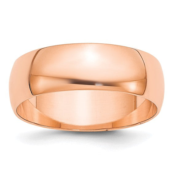 14K Rose Gold Half-Round Domed Wedding Band, Lightweight No Stone 6mm Polished