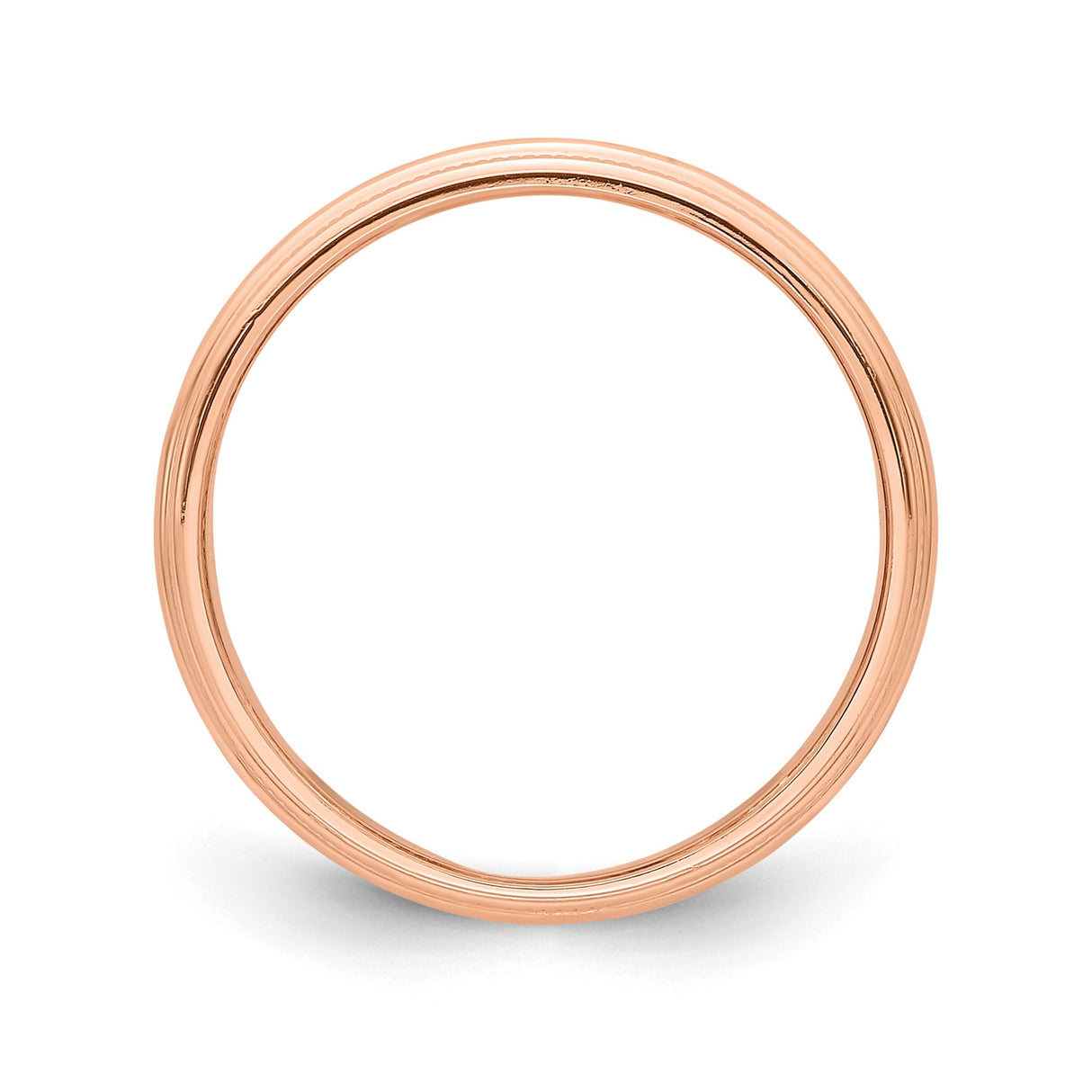 14k Rose Gold Milgrain, Domed wedding band ring alternate angle
