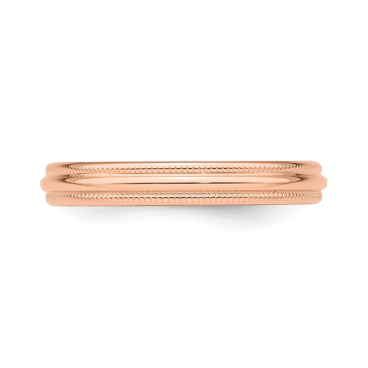 14k Rose Gold Milgrain, Domed wedding band ring detail view