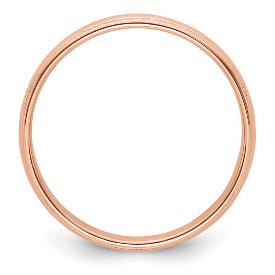 14K Rose Gold Milgrain Half-Round Elegant Wedding Band, Domed 4mm Solid Ring