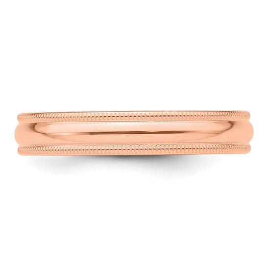14K Rose Gold Milgrain Half-Round Elegant Wedding Band, Domed 4mm Solid Ring