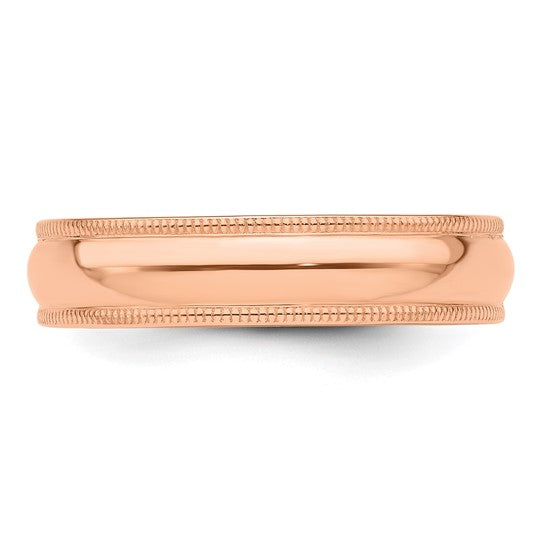 14K Rose Gold Milgrain Half-Round Domed Solid Wedding Band With No Stone 5 mm