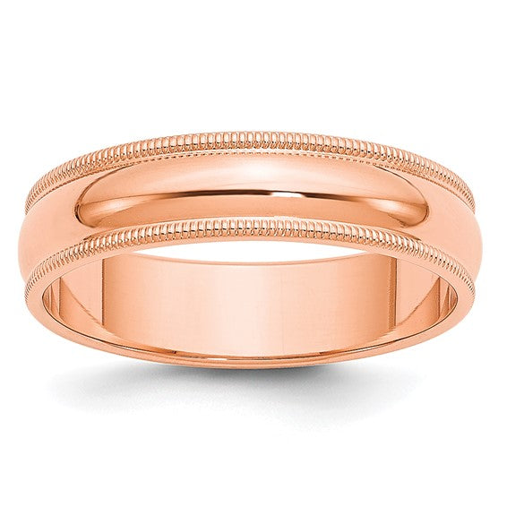 14K Rose Gold Milgrain Half-Round Domed Solid Wedding Band With No Stone 5 mm