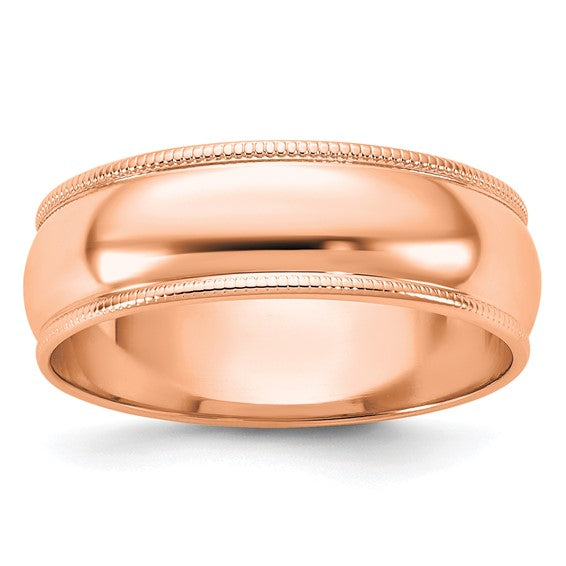14K Rose Gold Milgrain Half-Round 6mm Wedding Band Solid Ring