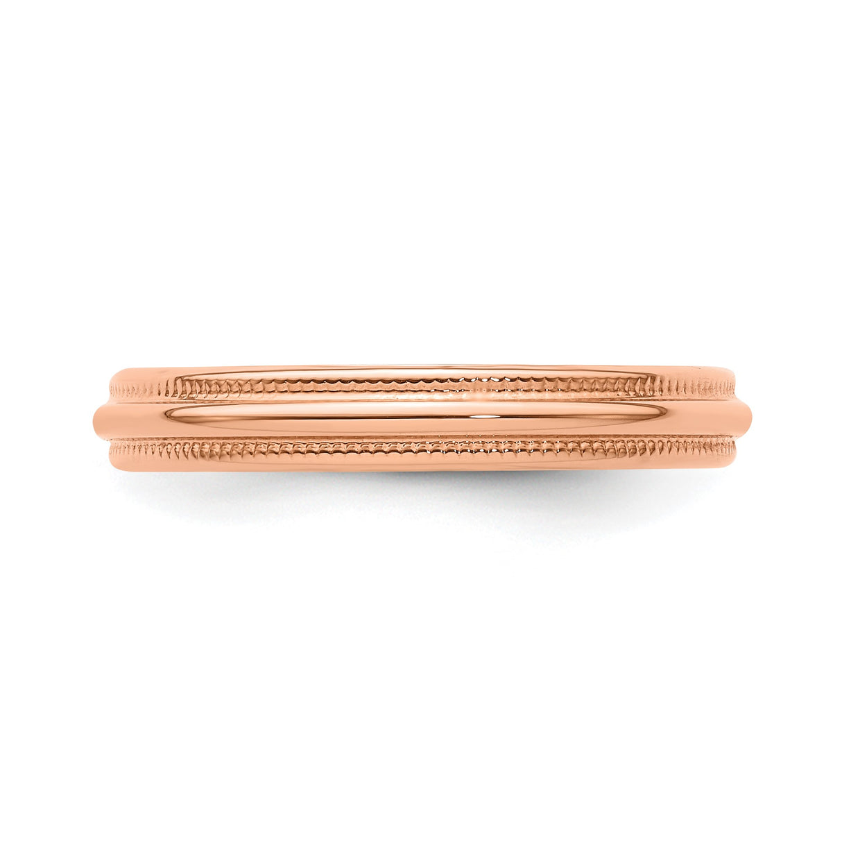 14k Rose Gold Milgrain, Lightweight wedding band ring detail view