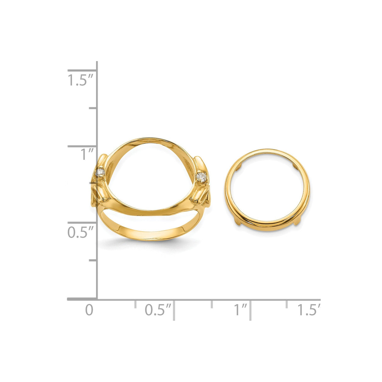 14 mm 14k Yellow Gold coin bezel for 14 mm Coin — size reference (ruler)