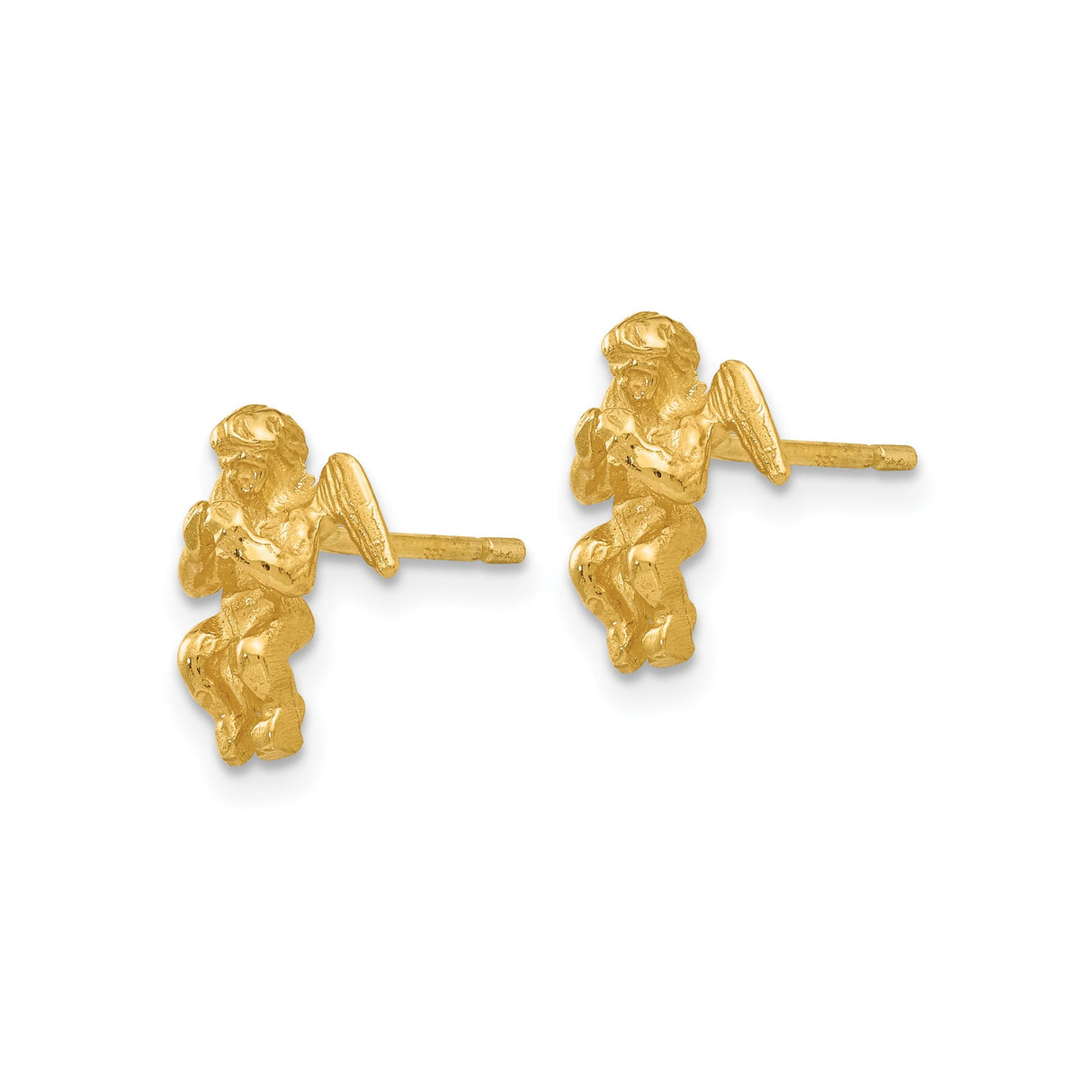 14k Yellow Gold Praying Angel Stud Earrings, Detailed Religious Design for Women