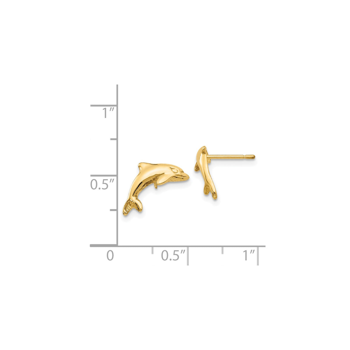 14k Yellow Gold Dolphin Stud Earrings, Polished Jumping Dolphin Design, Ocean-Inspired Jewelry