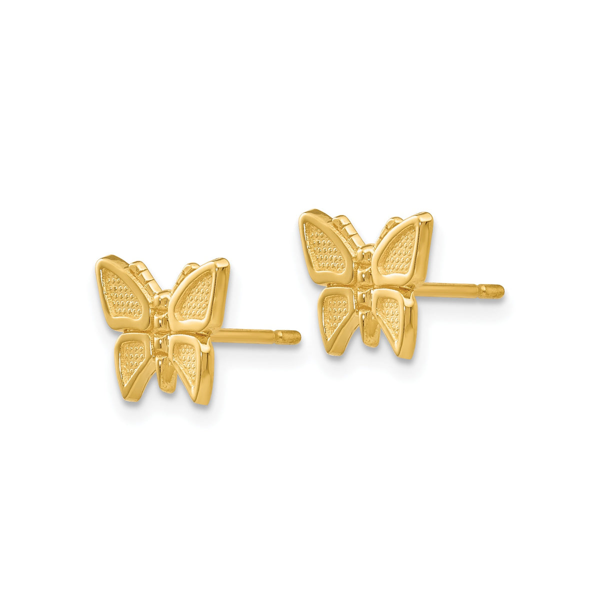 14k Yellow Gold Butterfly Stud Earrings with Textured Wing Design for Women