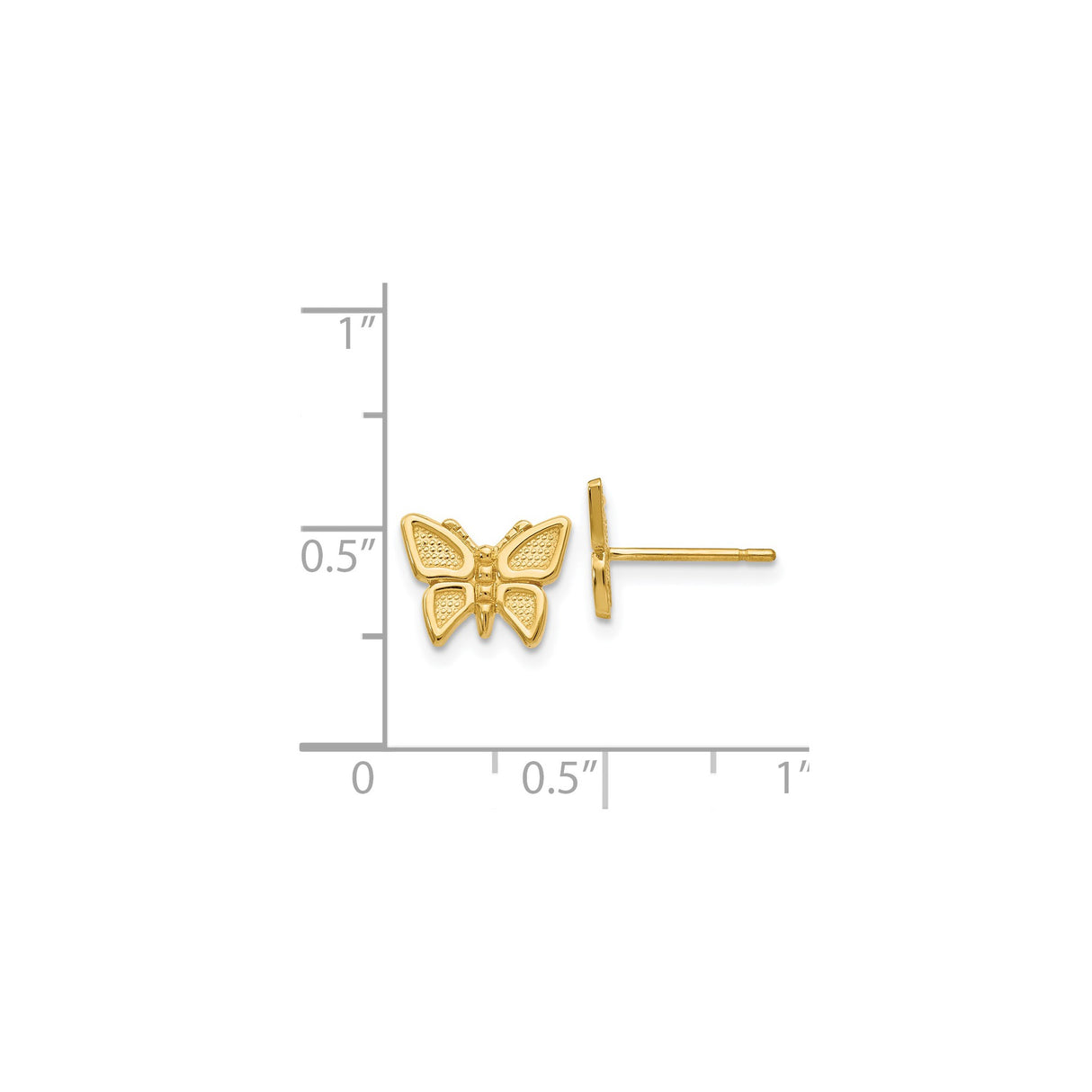 14k Yellow Gold Butterfly Stud Earrings with Textured Wing Design for Women
