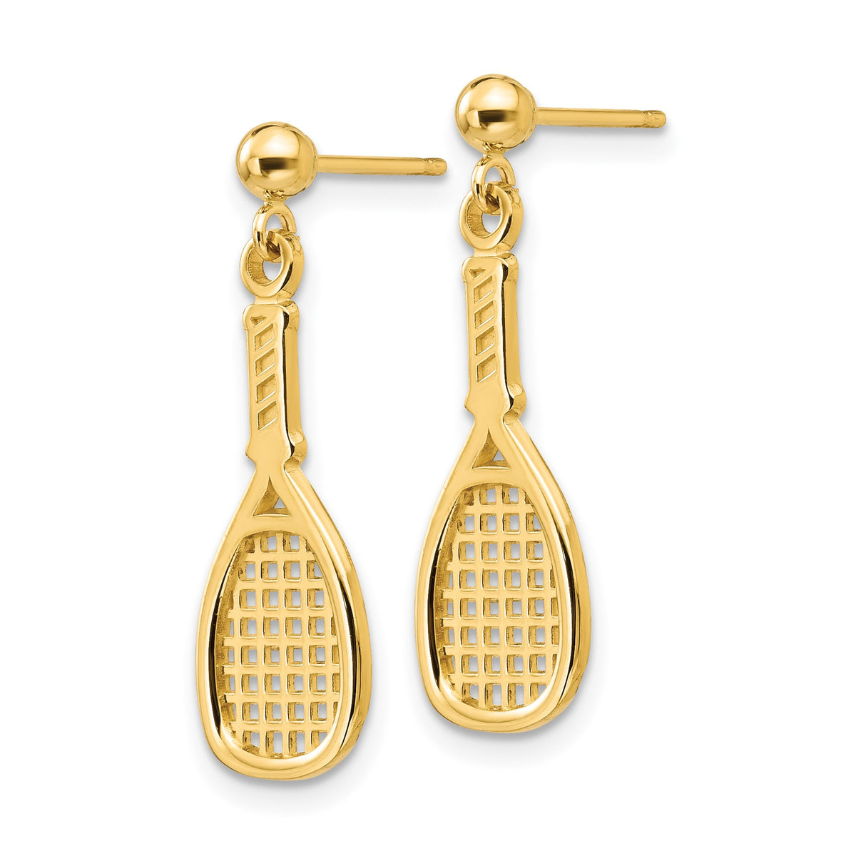 14k Yellow Gold Dangle Tennis Racket Earrings with Cutout Motif Design for Women