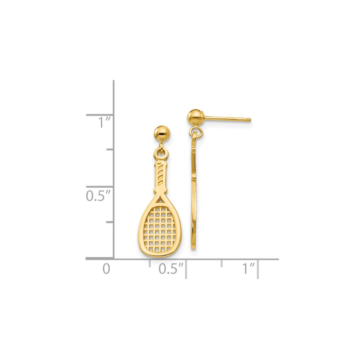 14k Yellow Gold Dangle Tennis Racket Earrings with Cutout Motif Design for Women