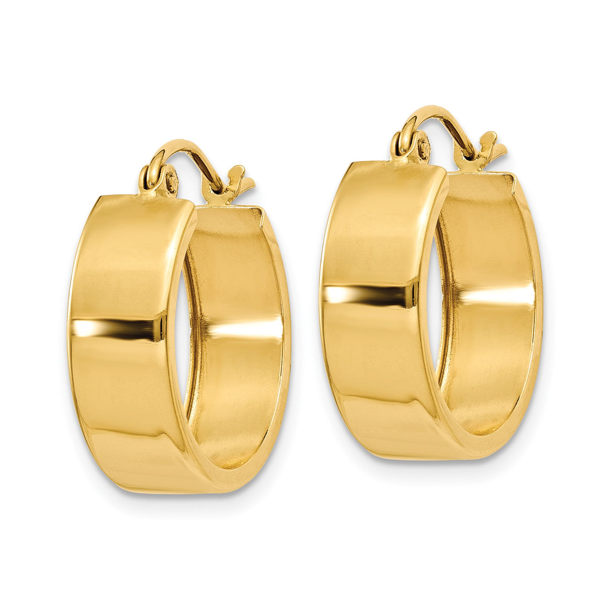 14k Yellow Gold Hoop Earrings, Classic Round Design with Hinged Back, Polished Finish