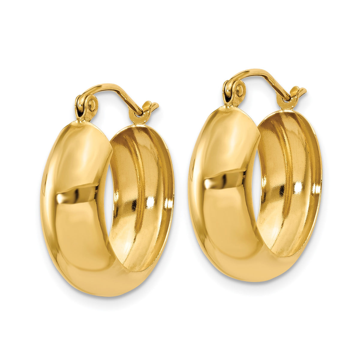 14k Yellow Gold Hoop Earrings, Classic Rounded Design with High Polish Finish