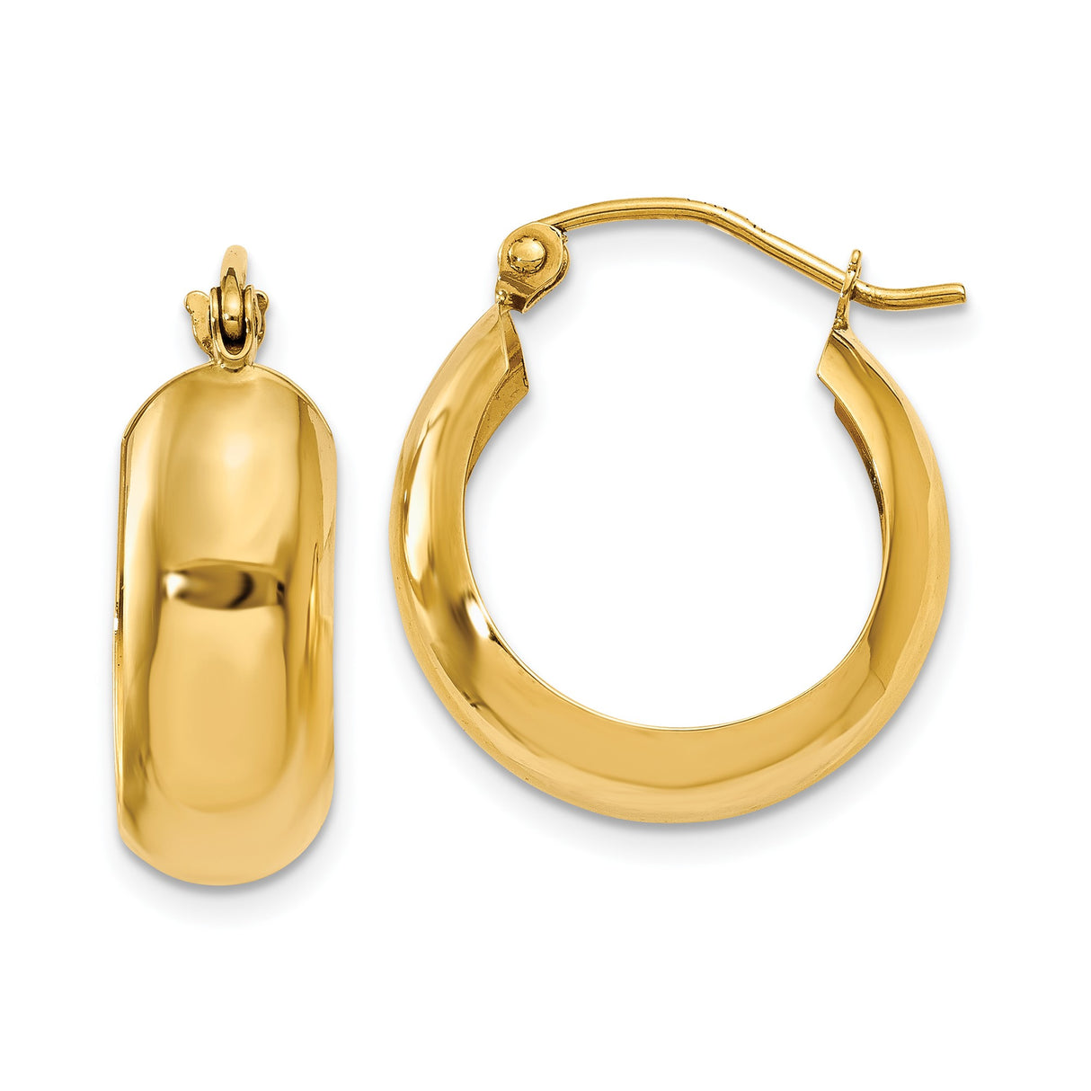 14k Yellow Gold Hoop Earrings, Classic Rounded Design with High Polish Finish