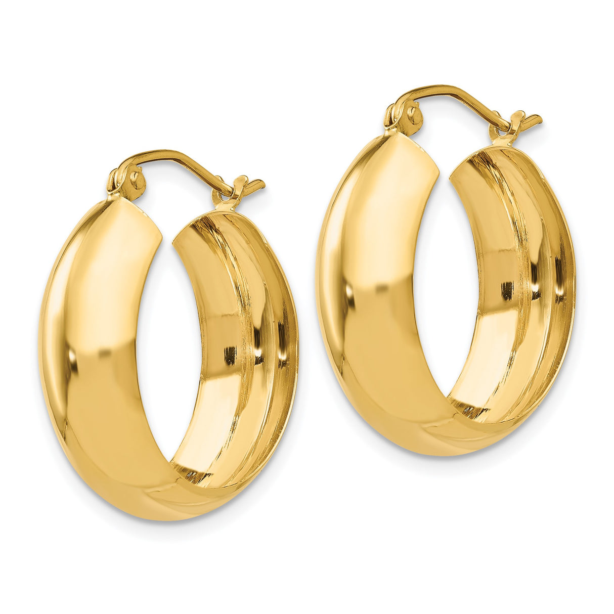 14k Yellow Gold Hoop Earrings, Smooth Polished Finish, Classic Round Design, Latch Back Closure